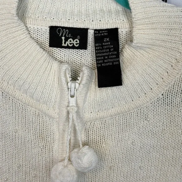 Vintage Ms Lee Cardigan Sweater Womens 2X Ivory Art to Wear Cottagecore Cardinal - Picture 8 of 12
